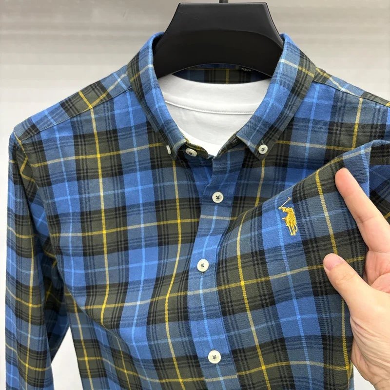 Luxury Brand Embroidery 100% Cotton Long Sleeved Shirt Men's New Shirt Men's Casual Loose Top Business Men Luxury Brand Embroidery 100% Cotton Long Sleeved Shirt Men's New Shirt Men's Casual Loose Top Business Men