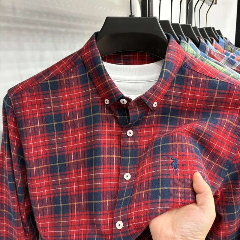 Luxury Brand Embroidery 100% Cotton Long Sleeved Shirt Men's New Shirt Men's Casual Loose Top Business Men Luxury Brand Embroidery 100% Cotton Long Sleeved Shirt Men's New Shirt Men's Casual Loose Top Business Men