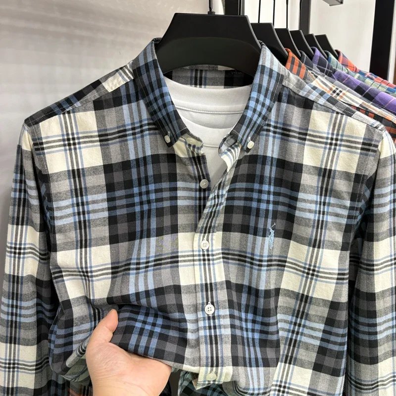 Luxury Brand Embroidery 100% Cotton Long Sleeved Shirt Men's New Shirt Men's Casual Loose Top Business Men Luxury Brand Embroidery 100% Cotton Long Sleeved Shirt Men's New Shirt Men's Casual Loose Top Business Men