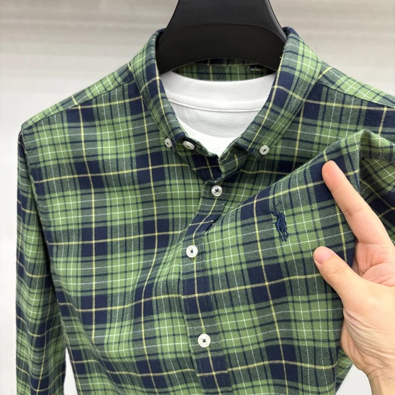 Luxury Brand Embroidery 100% Cotton Long Sleeved Shirt Men's New Shirt Men's Casual Loose Top Business Men Luxury Brand Embroidery 100% Cotton Long Sleeved Shirt Men's New Shirt Men's Casual Loose Top Business Men