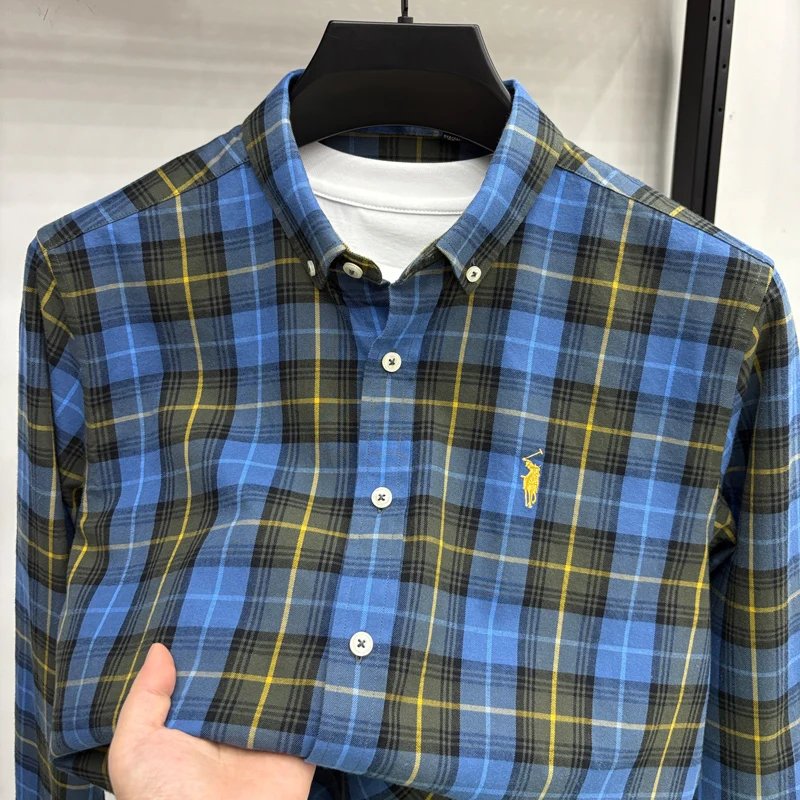 Luxury Brand Embroidery 100% Cotton Long Sleeved Shirt Men's New Shirt Men's Casual Loose Top Business Men Luxury Brand Embroidery 100% Cotton Long Sleeved Shirt Men's New Shirt Men's Casual Loose Top Business Men