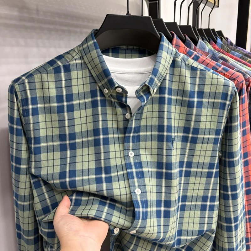 Luxury Brand Embroidery 100% Cotton Long Sleeved Shirt Men's New Shirt Men's Casual Loose Top Business Men Luxury Brand Embroidery 100% Cotton Long Sleeved Shirt Men's New Shirt Men's Casual Loose Top Business Men