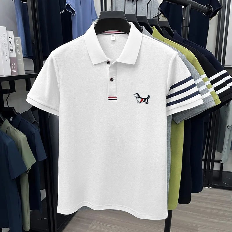 luxury brand men's high quality short sleeves polo shirt lapel embroidery puppy cuff stripe t-shirt business leisure men's wear luxury brand men's high quality short sleeves polo shirt lapel embroidery puppy cuff stripe t-shirt business leisure men's wear