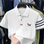 luxury brand men's high quality short sleeves polo shirt lapel embroidery puppy cuff stripe t-shirt business leisure men's wear - Image 3