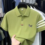luxury brand men's high quality short sleeves polo shirt lapel embroidery puppy cuff stripe t-shirt business leisure men's wear - Image 4