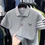 luxury brand men's high quality short sleeves polo shirt lapel embroidery puppy cuff stripe t-shirt business leisure men's wear - Image 2