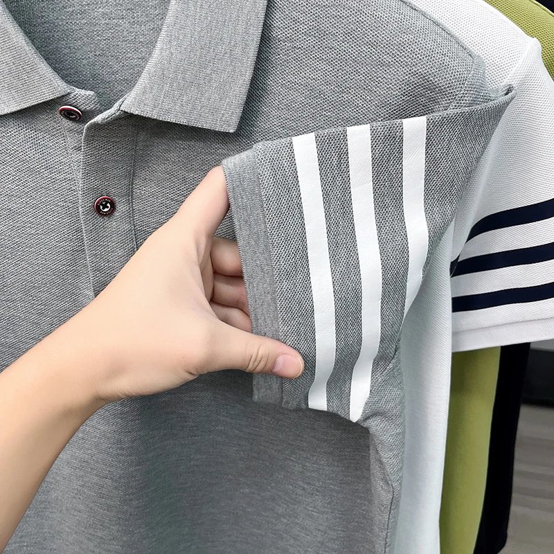 luxury brand men's high quality short sleeves polo shirt lapel embroidery puppy cuff stripe t-shirt business leisure men's wear luxury brand men's high quality short sleeves polo shirt lapel embroidery puppy cuff stripe t-shirt business leisure men's wear