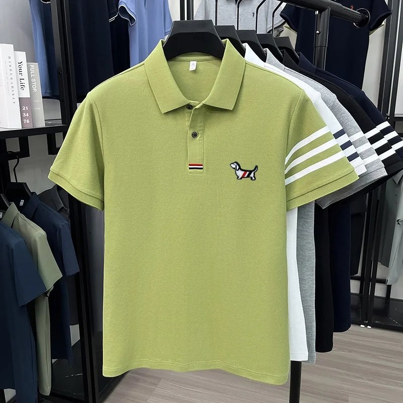 luxury brand men's high quality short sleeves polo shirt lapel embroidery puppy cuff stripe t-shirt business leisure men's wear luxury brand men's high quality short sleeves polo shirt lapel embroidery puppy cuff stripe t-shirt business leisure men's wear