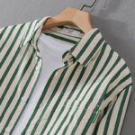 2025 Spring/Summer Men's Square Collar Button Striped Pocket Loose Fashion Casual Versatile Simple Design Long Sleeve Shirt - Image 5
