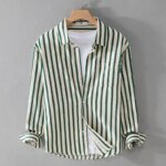 2025 Spring/Summer Men's Square Collar Button Striped Pocket Loose Fashion Casual Versatile Simple Design Long Sleeve Shirt - Image 3