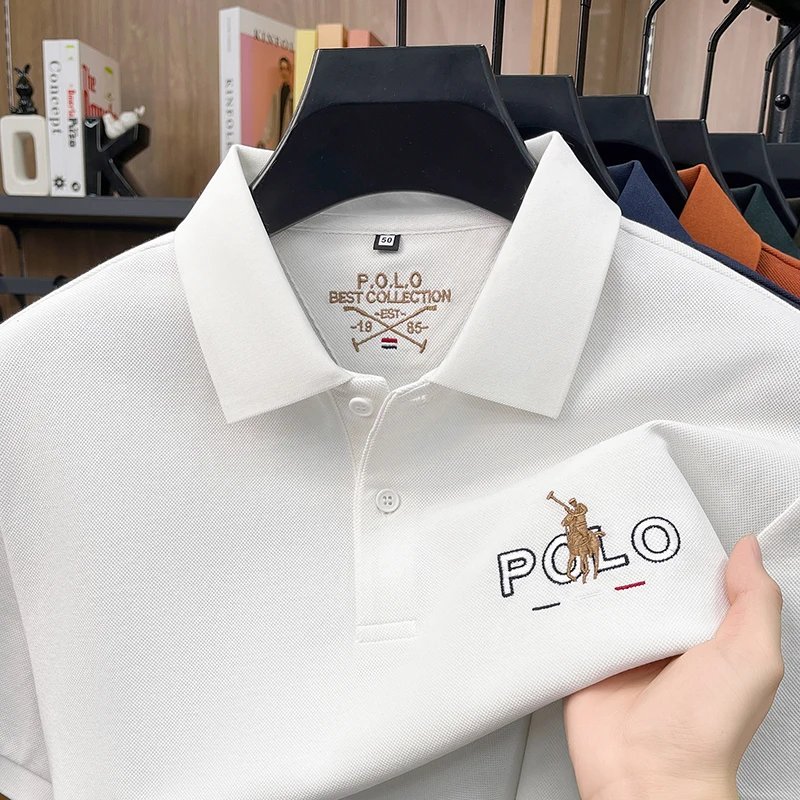 Designer brand silk cotton short sleeve polo shirt summer new business casual Paul Pony embroidered fashion golf men's T-shirt
