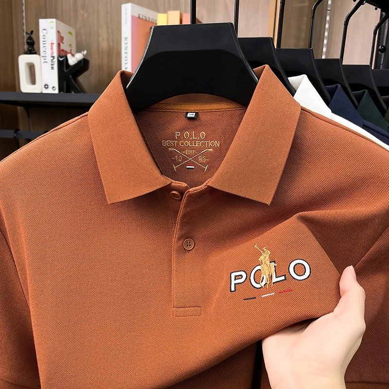 Designer brand silk cotton short sleeve polo shirt summer new business casual Paul Pony embroidered fashion golf men's T-shirt