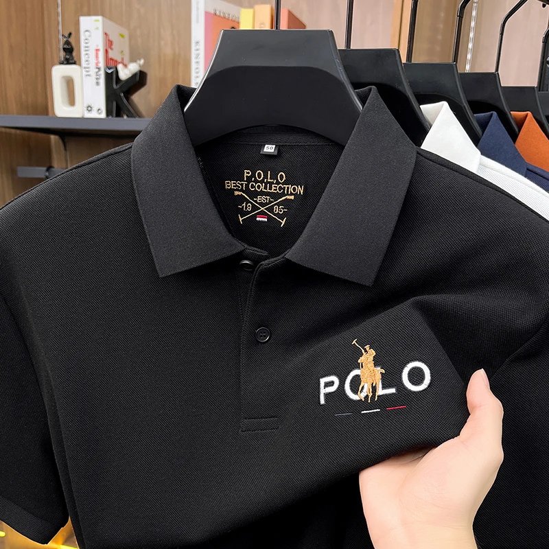 Designer brand silk cotton short sleeve polo shirt summer new business casual Paul Pony embroidered fashion golf men's T-shirt