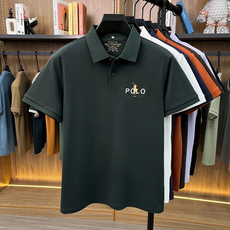Designer brand silk cotton short sleeve polo shirt summer new business casual Paul Pony embroidered fashion golf men's T-shirt