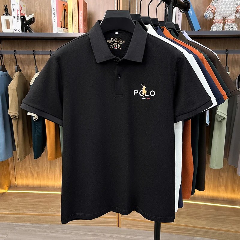 Designer brand silk cotton short sleeve polo shirt summer new business casual Paul Pony embroidered fashion golf men's T-shirt