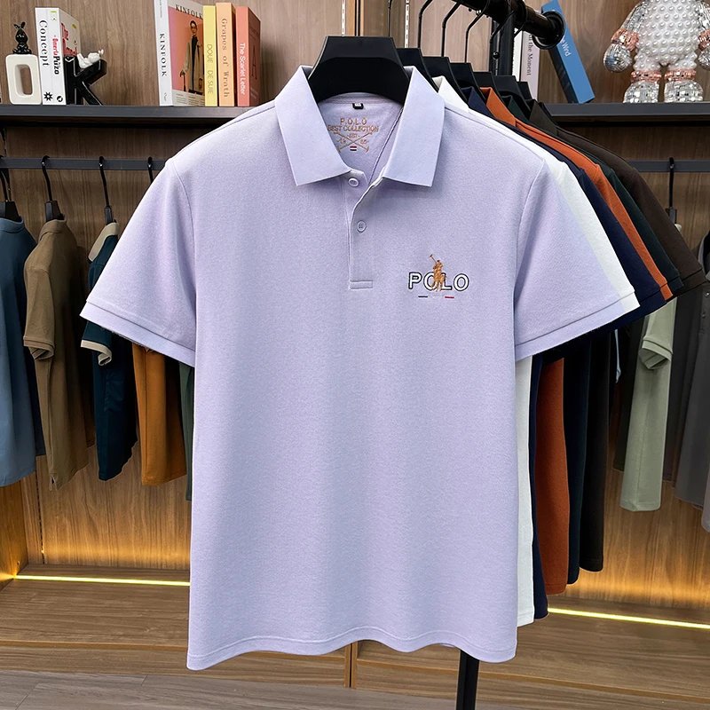 Designer brand silk cotton short sleeve polo shirt summer new business casual Paul Pony embroidered fashion golf men's T-shirt