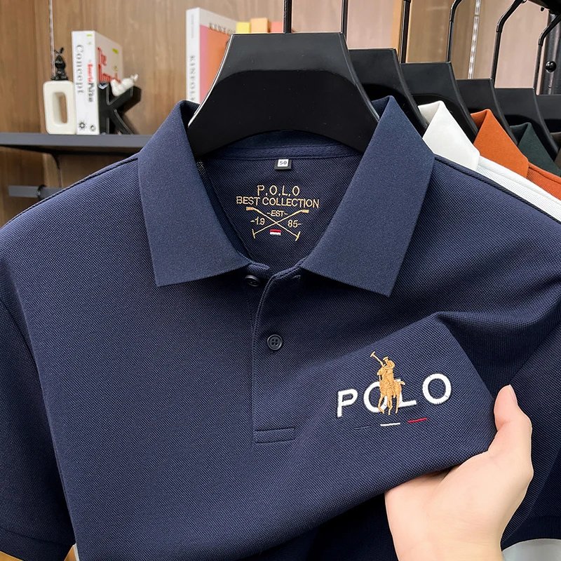 Designer brand silk cotton short sleeve polo shirt summer new business casual Paul Pony embroidered fashion golf men's T-shirt