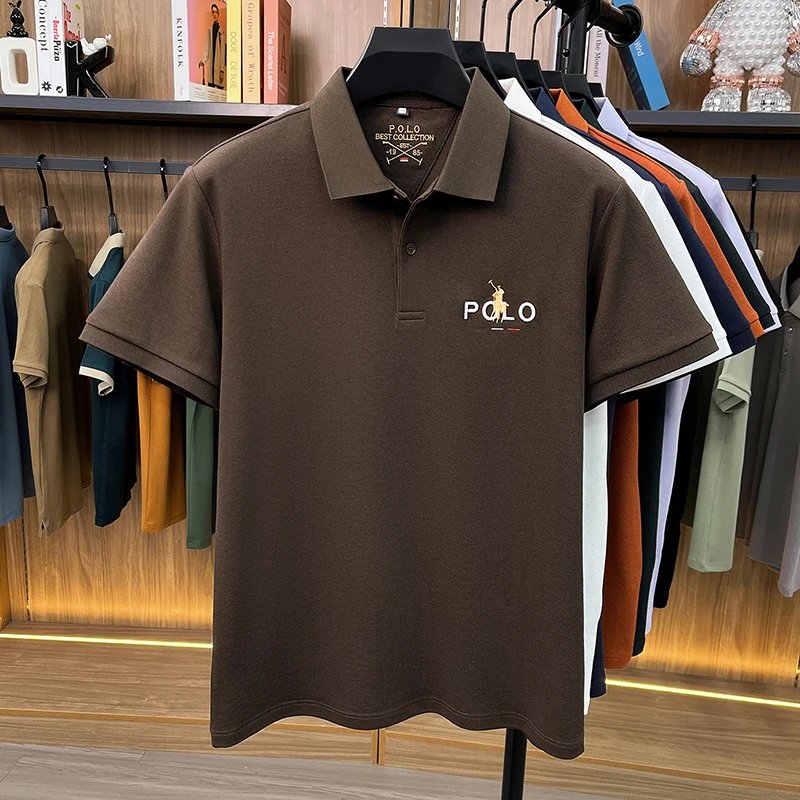 Designer brand silk cotton short sleeve polo shirt summer new business casual Paul Pony embroidered fashion golf men's T-shirt