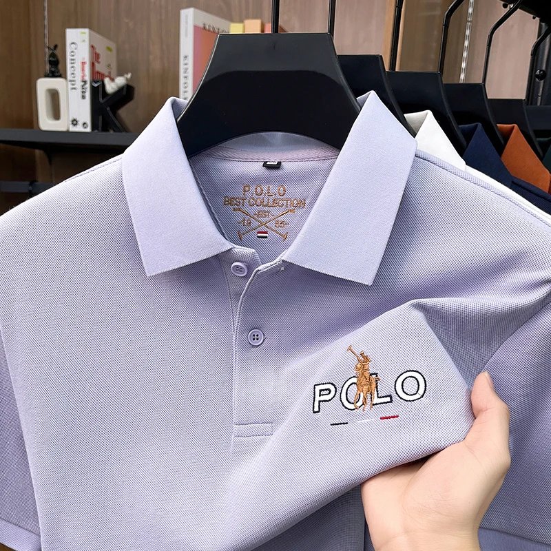 Designer brand silk cotton short sleeve polo shirt summer new business casual Paul Pony embroidered fashion golf men's T-shirt