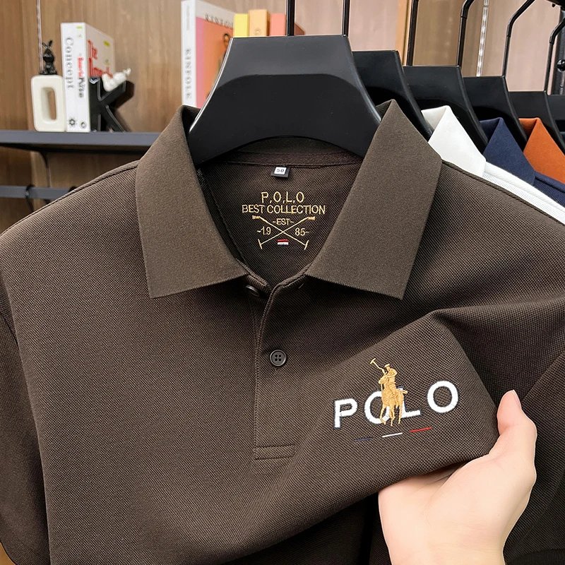 Designer brand silk cotton short sleeve polo shirt summer new business casual Paul Pony embroidered fashion golf men's T-shirt