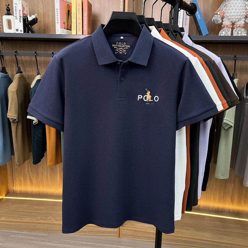 Designer brand silk cotton short sleeve polo shirt summer new business casual Paul Pony embroidered fashion golf men's T-shirt