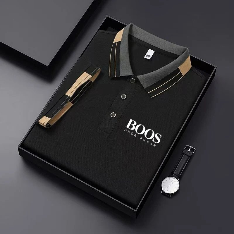 Men'S New Embroidered Short Sleeved Striped Grid Polo Shirt, Business Casual Fashionable Breathable Clothing, Youthful Fashion,