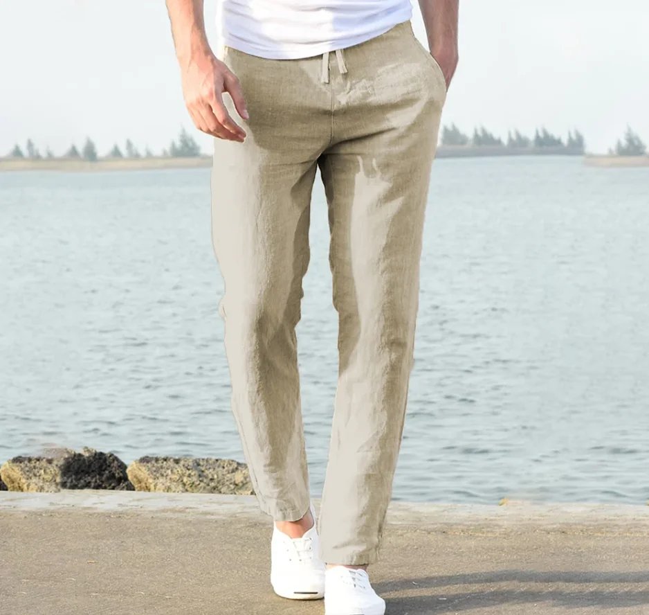 Men's Trousers Cotton Linen Fashion Casual Pants Solid Color Breathable Loose Shorts Straight Drawstring Pants Streetwear Men Men's Trousers Cotton Linen Fashion Casual Pants Solid Color Breathable Loose Shorts Straight Drawstring Pants Streetwear Men
