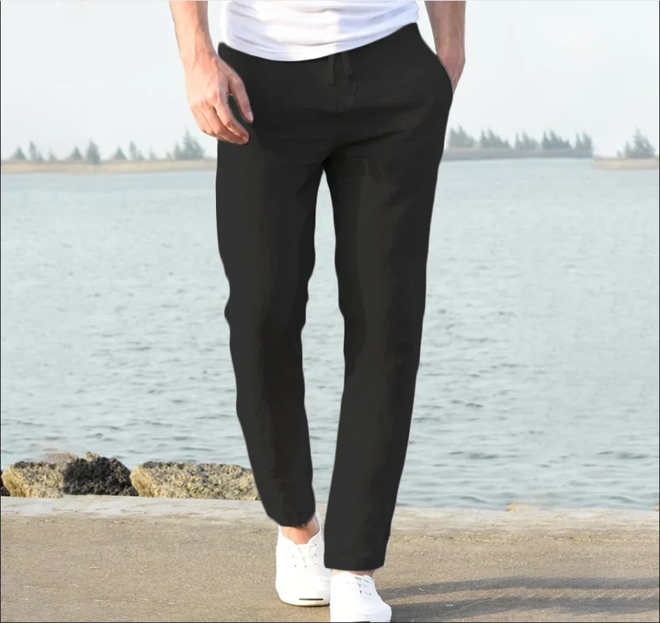 Men's Trousers Cotton Linen Fashion Casual Pants Solid Color Breathable Loose Shorts Straight Drawstring Pants Streetwear Men Men's Trousers Cotton Linen Fashion Casual Pants Solid Color Breathable Loose Shorts Straight Drawstring Pants Streetwear Men
