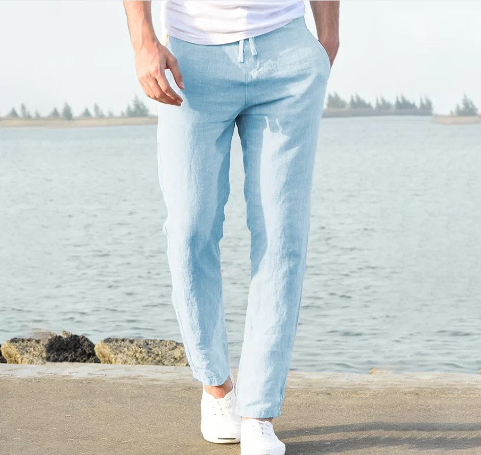 Men's Trousers Cotton Linen Fashion Casual Pants Solid Color Breathable Loose Shorts Straight Drawstring Pants Streetwear Men Men's Trousers Cotton Linen Fashion Casual Pants Solid Color Breathable Loose Shorts Straight Drawstring Pants Streetwear Men