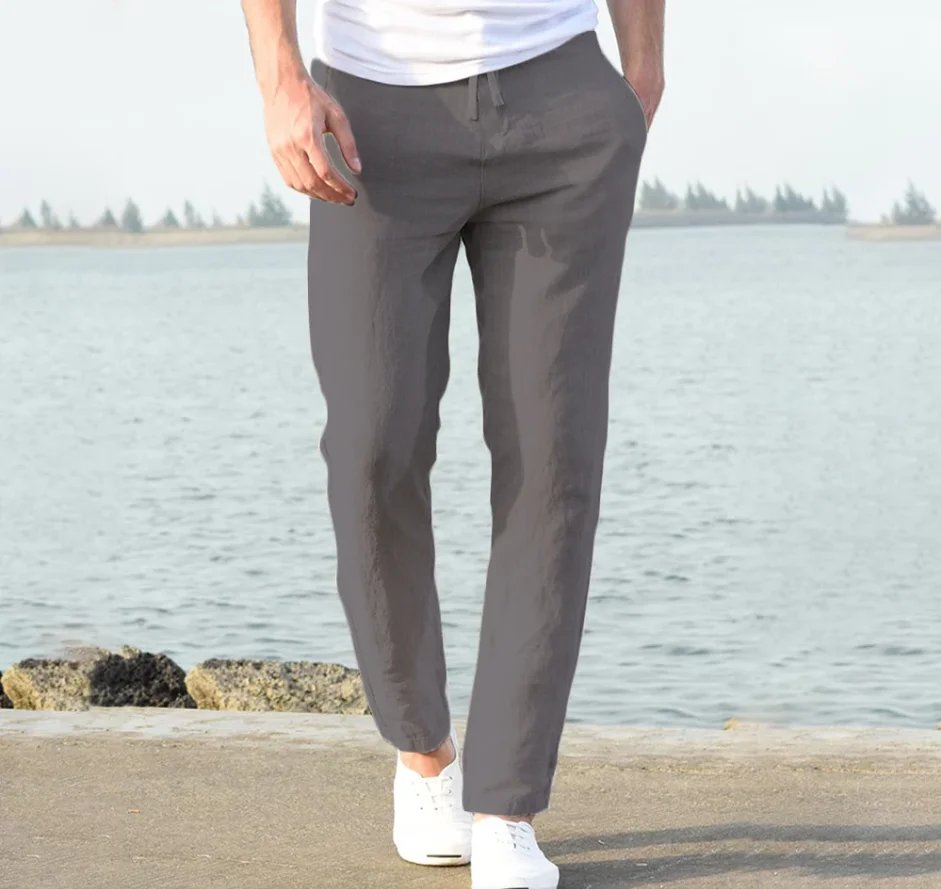 Men's Trousers Cotton Linen Fashion Casual Pants Solid Color Breathable Loose Shorts Straight Drawstring Pants Streetwear Men Men's Trousers Cotton Linen Fashion Casual Pants Solid Color Breathable Loose Shorts Straight Drawstring Pants Streetwear Men