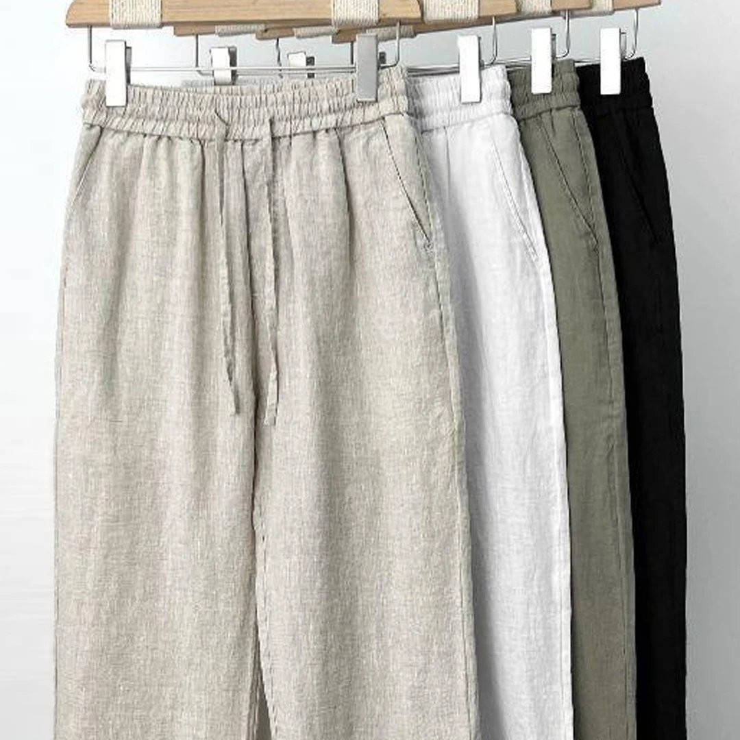 44381-jsvhuu.jpg Men's Trousers Cotton Linen Fashion Casual Pants Solid Color Breathable Loose Shorts Straight Drawstring Pants Streetwear Men - Image 1