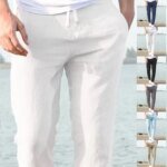 Men's Trousers Cotton Linen Fashion Casual Pants Solid Color Breathable Loose Shorts Straight Drawstring Pants Streetwear Men - Image 2