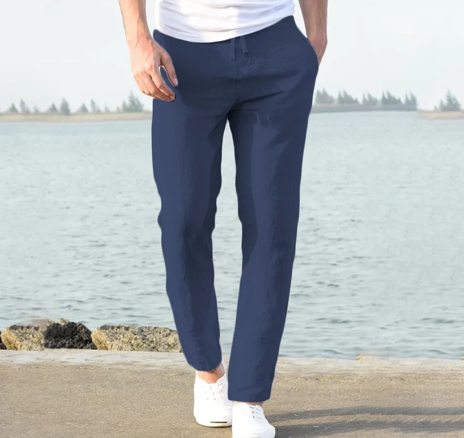 Men's Trousers Cotton Linen Fashion Casual Pants Solid Color Breathable Loose Shorts Straight Drawstring Pants Streetwear Men Men's Trousers Cotton Linen Fashion Casual Pants Solid Color Breathable Loose Shorts Straight Drawstring Pants Streetwear Men