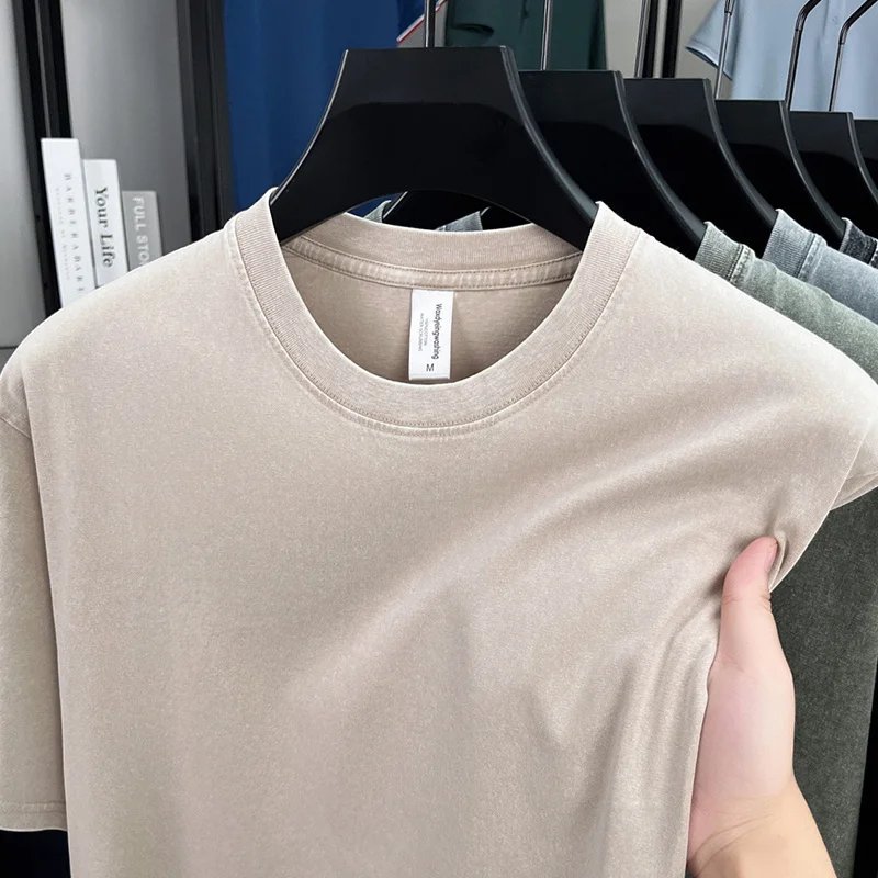 American Style Retro Heavyweight Solid Color Short Sleeved T-shirt Men Women Summer Street Trendy Washed Old Oversized Clothes