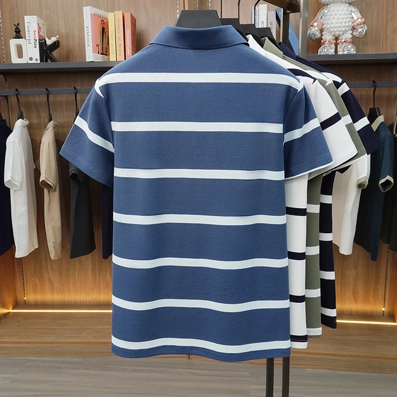 2026 New Summer Men's Striped Polo Shirt with Collar and Short Sleeve Casual T-shirt for Men