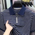 Men's Stripe Polo Shirt, Short Sleeve, Half-Zip Collar, Casual Business, Breathable Fabric,Spring Summer Fashion, Versatile Wear - Image 2