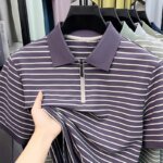 Men's Stripe Polo Shirt, Short Sleeve, Half-Zip Collar, Casual Business, Breathable Fabric,Spring Summer Fashion, Versatile Wear - Image 5