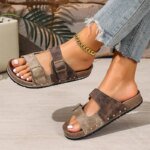 Casual Thick Bottom Met Buckle Outdoor Slippers Women 2026 Summer Vintage Rivetpatchwork Suede Beach Sandals Women Driving Shoes - Image 4