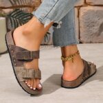 Casual Thick Bottom Met Buckle Outdoor Slippers Women 2026 Summer Vintage Rivetpatchwork Suede Beach Sandals Women Driving Shoes - Image 3