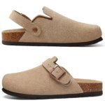 Evshine Women Suede Cork Slippers with Adjustbale  Strap Comfy Arch Support Leather Mules Retro Men Potato Shoes Lady Cork Clogs - Image 4