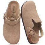 Evshine Women Suede Cork Slippers with Adjustbale  Strap Comfy Arch Support Leather Mules Retro Men Potato Shoes Lady Cork Clogs - Image 2