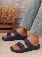 Men's Teen Mules New Summer Retro Casual Slip-On Slippers Eva One-Piece Molded Double-Strap Half-Slip Flat Slippers with Adjustable Buckle - Image 5