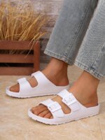 Men's Teen Mules New Summer Retro Casual Slip-On Slippers Eva One-Piece Molded Double-Strap Half-Slip Flat Slippers with Adjustable Buckle - Image 4