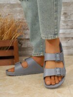 Men's Teen Mules New Summer Retro Casual Slip-On Slippers Eva One-Piece Molded Double-Strap Half-Slip Flat Slippers with Adjustable Buckle - Image 3