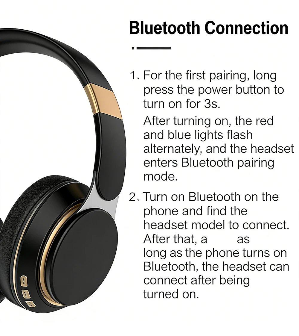 Foldable Wireless Bluetooth Headphones HiFi Deep Bass Noise Cancelling Earphones with HD Microphone PU Leather Earmuffs