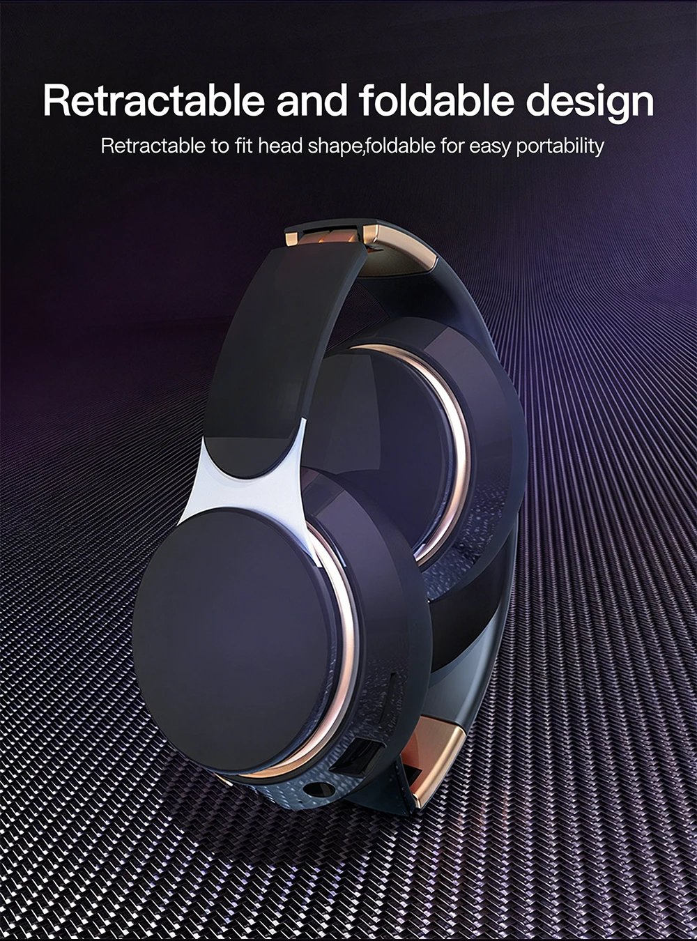 Foldable Wireless Bluetooth Headphones HiFi Deep Bass Noise Cancelling Earphones with HD Microphone PU Leather Earmuffs