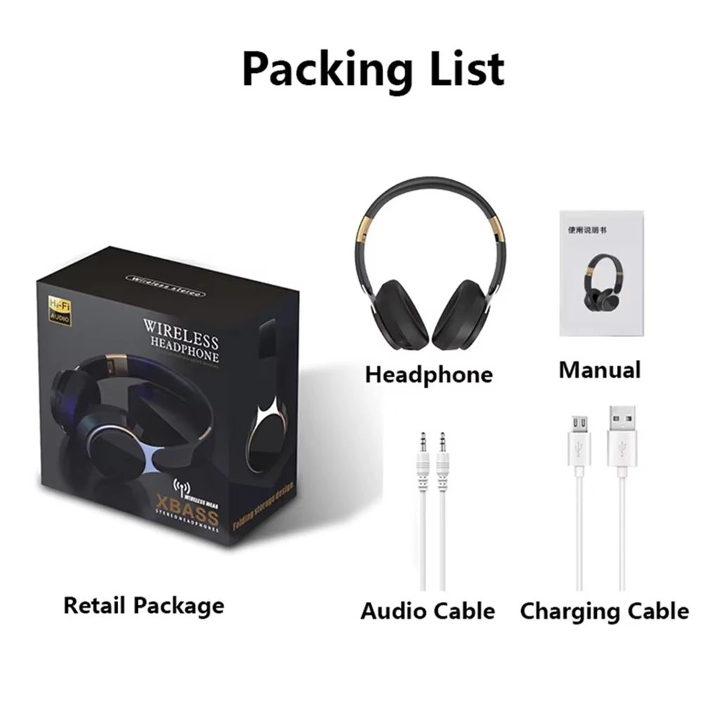 Foldable Wireless Bluetooth Headphones HiFi Deep Bass Noise Cancelling Earphones with HD Microphone PU Leather Earmuffs