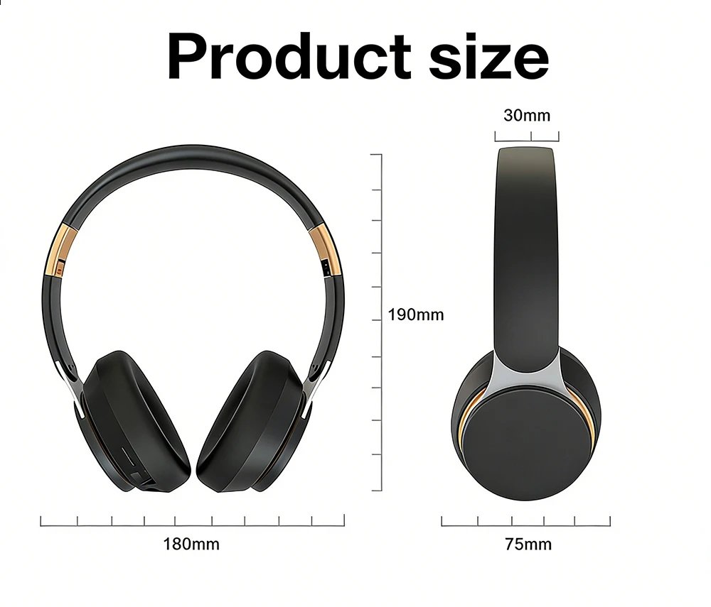 Foldable Wireless Bluetooth Headphones HiFi Deep Bass Noise Cancelling Earphones with HD Microphone PU Leather Earmuffs