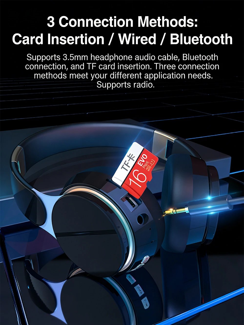 Foldable Wireless Bluetooth Headphones HiFi Deep Bass Noise Cancelling Earphones with HD Microphone PU Leather Earmuffs