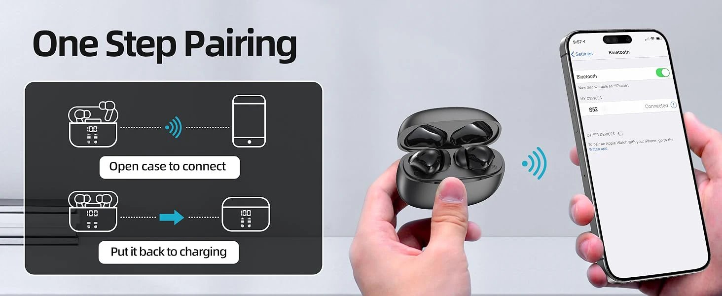 Wireless Bluetooth Headphones Immersive HD Sound Deep Bass HiFi Stereo Sound  LED Power Display for running gaming sports